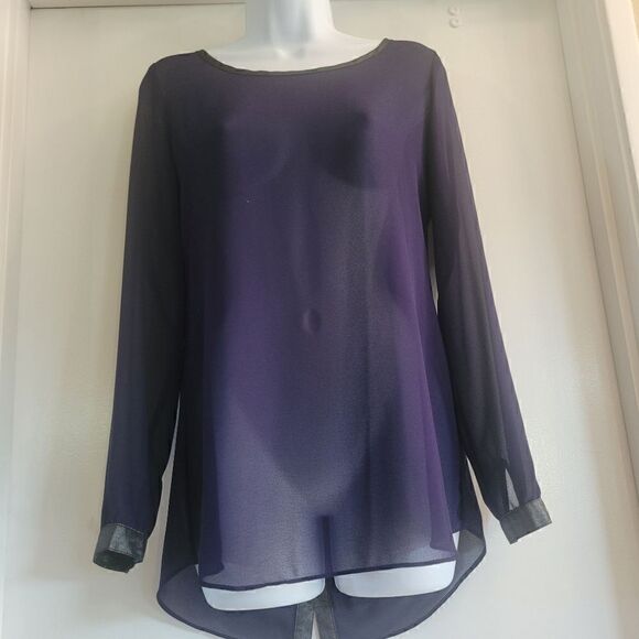 Tory burch sheer royal purple blouse with metallic accents & buttons up the back - Picture 7 of 10